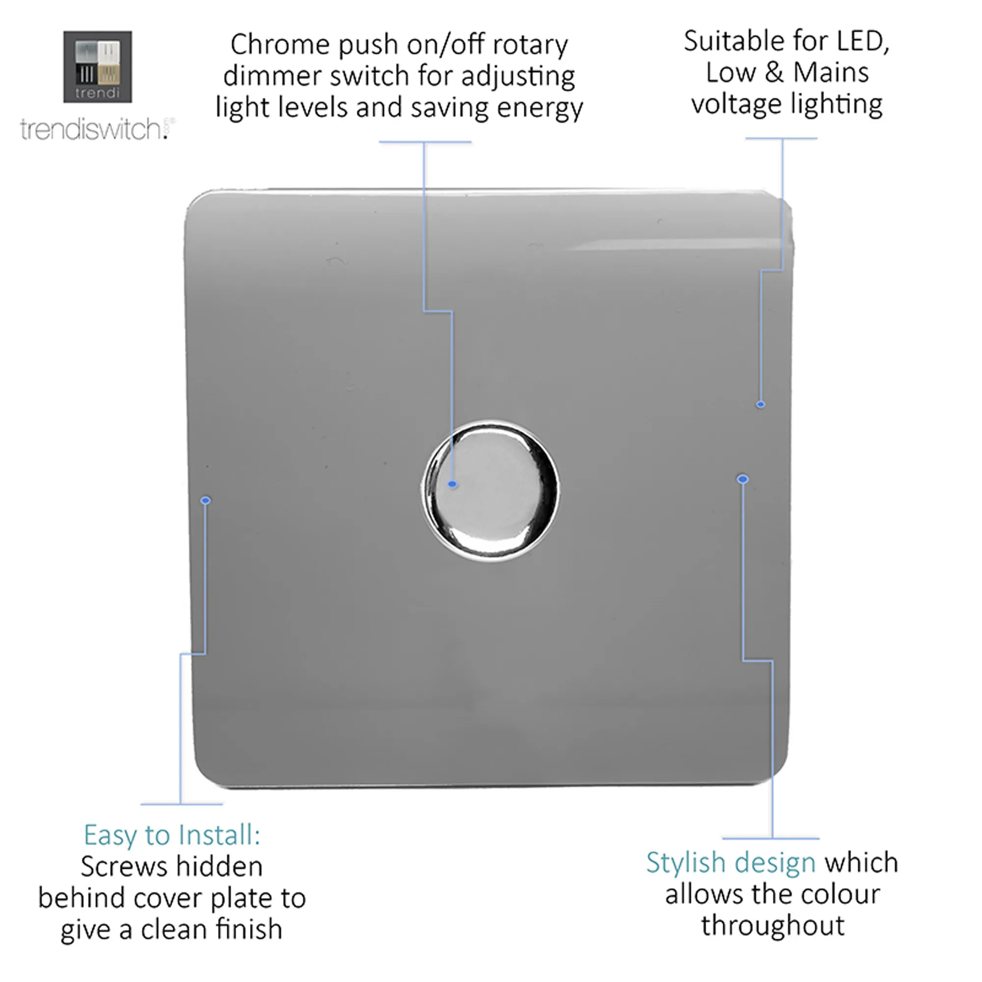1 Gang 1 Way LED Dimmer Switch Light Grey ART-LDMLG  Trendi Light Grey